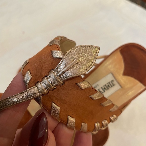 Jimmy Choo Sandals low kitten heel thong open back brown leather designer - Picture 8 of 10